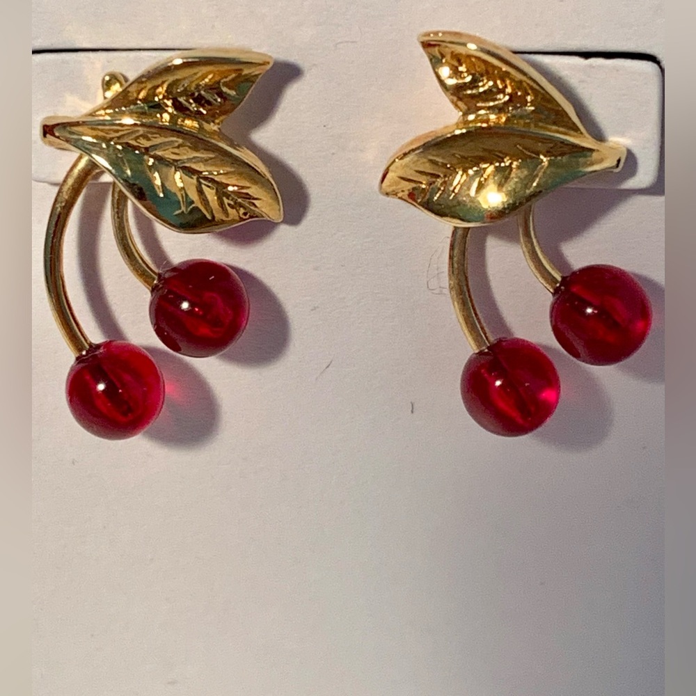 Vintage Gold Tone Convertible Cherry Earrings